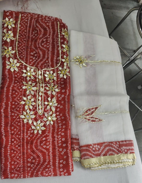 Pure Kota Doriya Gotta Patti Work Unstitched Suit With Dupatta & Bottom