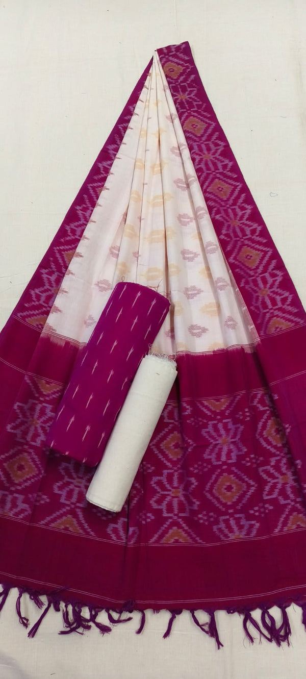 Pure Cotton Doubel Ikat Unstitched Suit With Ikat Cotton Dupatta