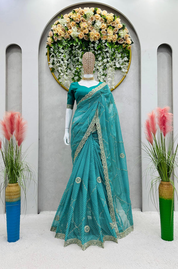 Party Wear Soft Silk Saree With Silk Border Work Blouse