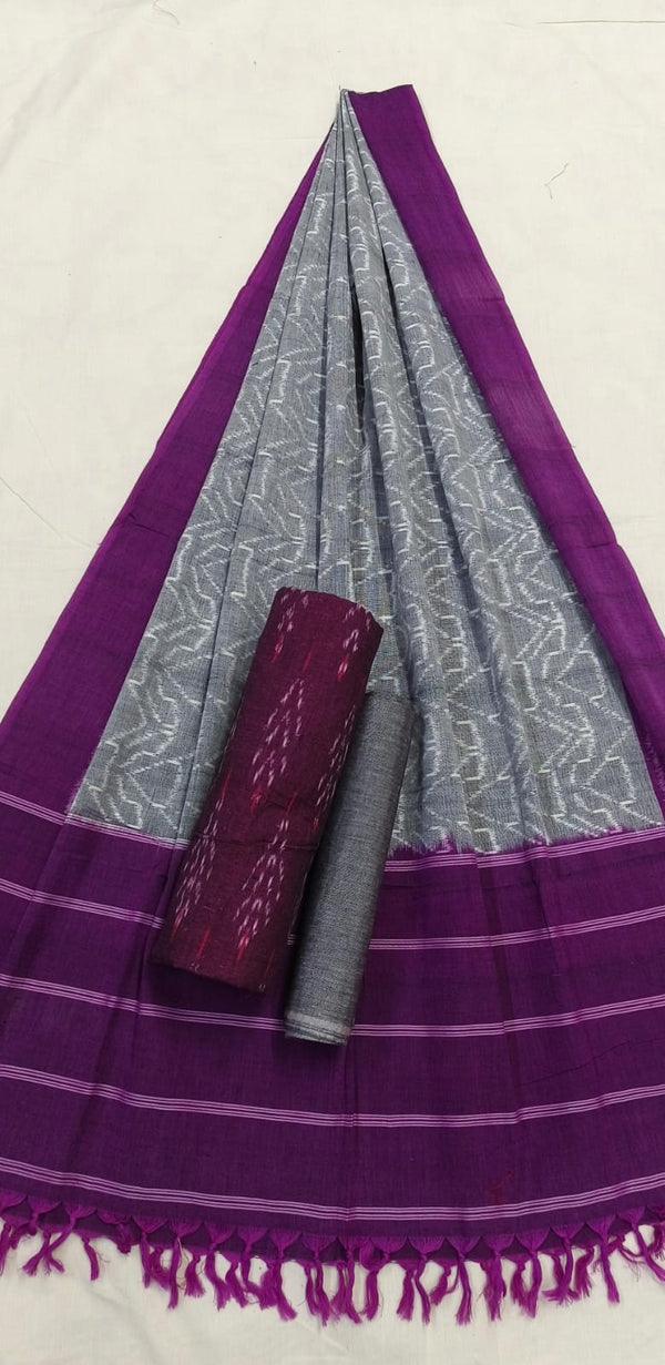 Pure Cotton Doubel Ikat Unstitched Suit With Ikat Cotton Dupatta