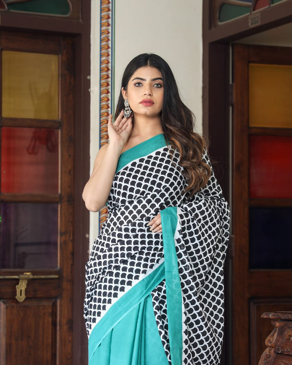 Pure Hand Printed Cotton Sarees With Blouse