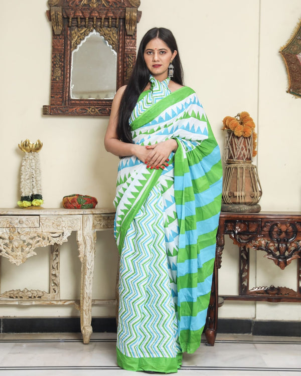 Pure Hand Printed Cotton Sarees With Blouse