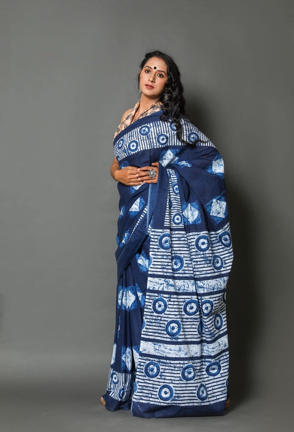 Pure Hand Printed Cotton Sarees With Blouse