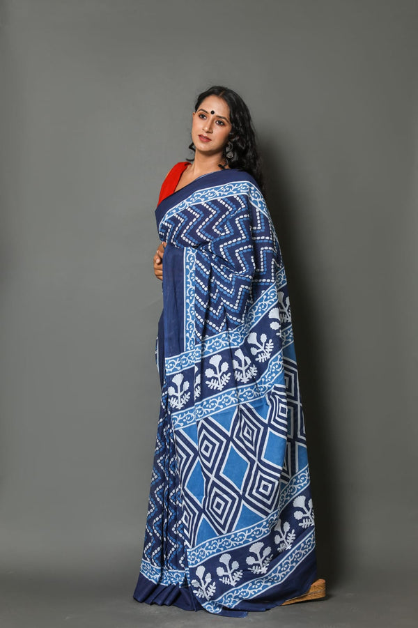 Pure Hand Printed Cotton Sarees With Blouse