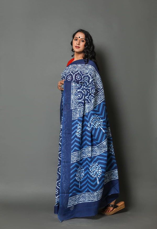 Pure Hand Printed Cotton Sarees With Blouse