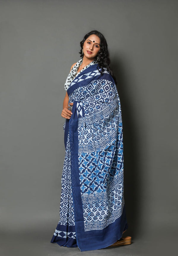 Pure Hand Printed Cotton Sarees With Blouse