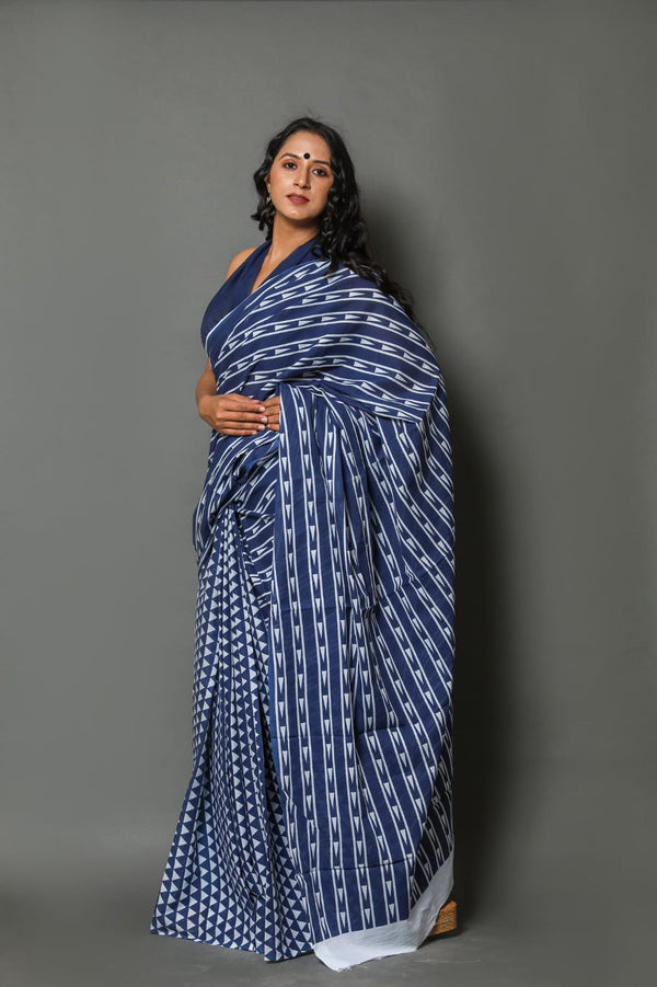 Pure Hand Printed Cotton Sarees With Blouse