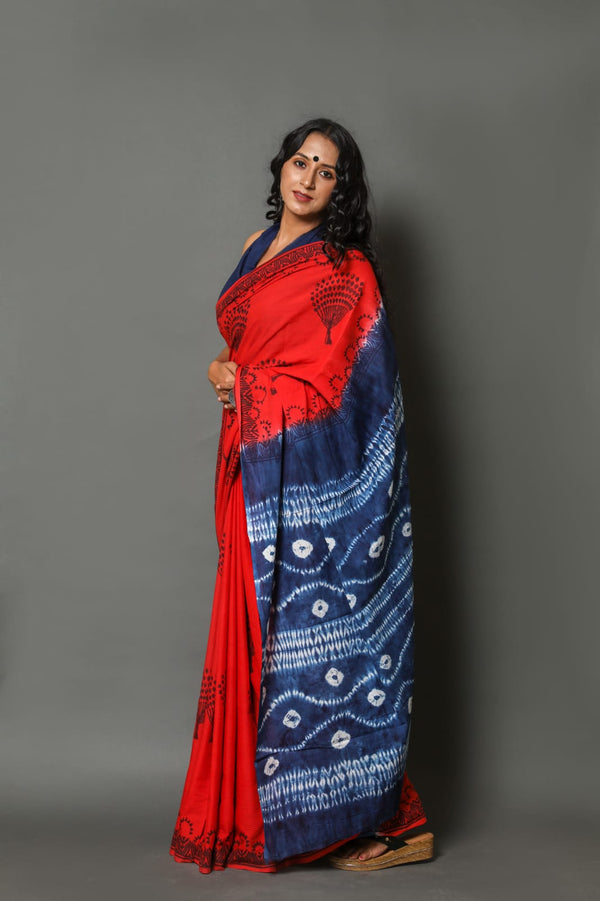 Pure Hand Printed Cotton Sarees With Blouse