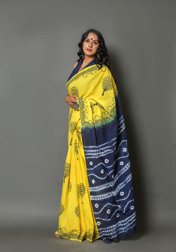 Pure Hand Printed Cotton Sarees With Blouse