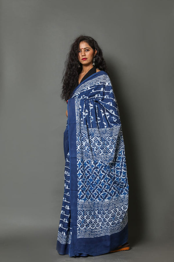 Pure Hand Printed Cotton Sarees With Blouse