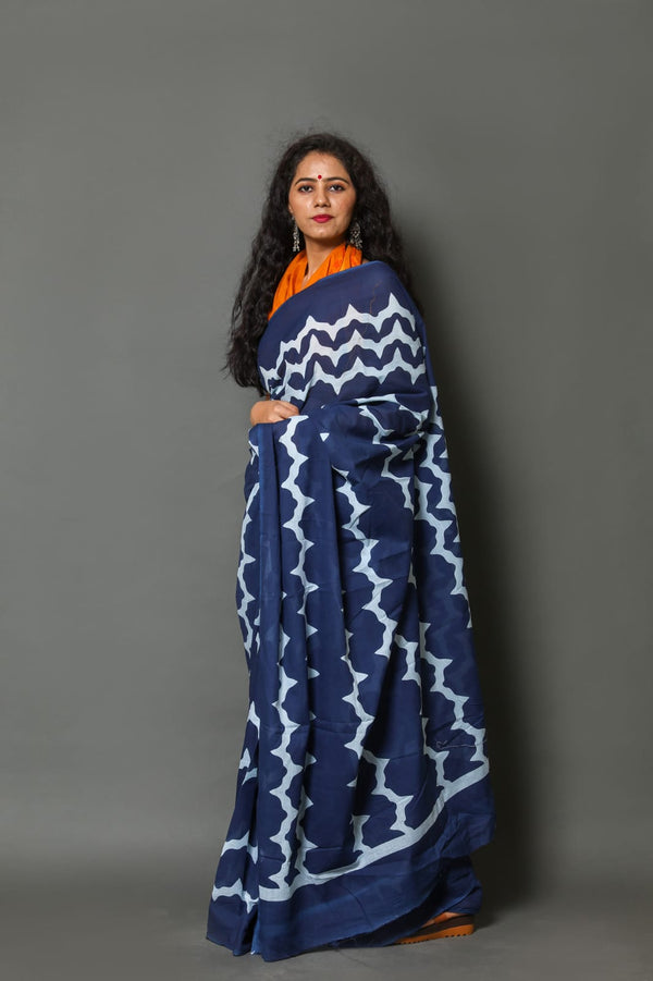 Pure Hand Printed Cotton Sarees With Blouse