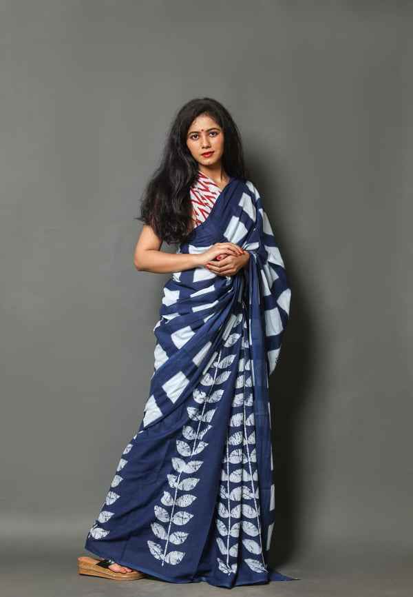 Pure Hand Printed Cotton Sarees With Blouse