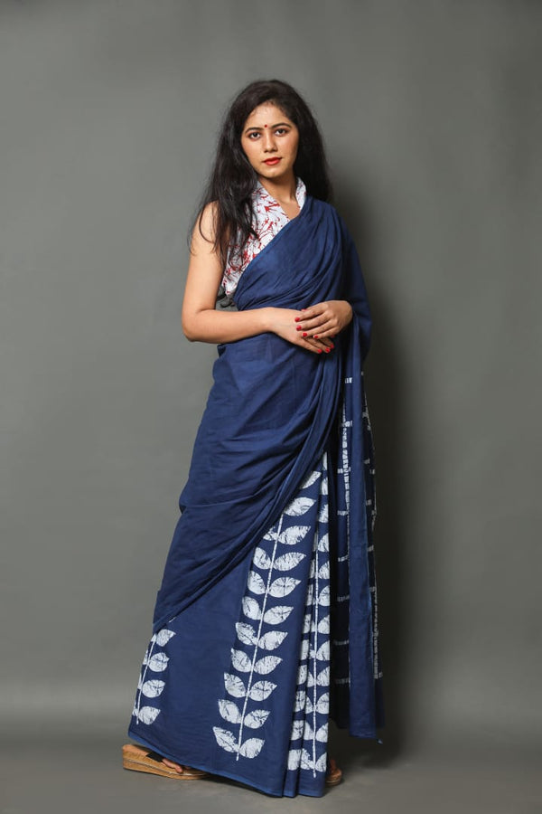 Pure Hand Printed Cotton Sarees With Blouse