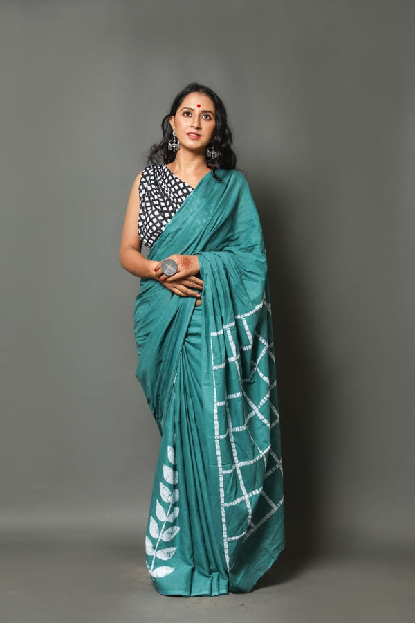 Pure Hand Printed Cotton Sarees With Blouse