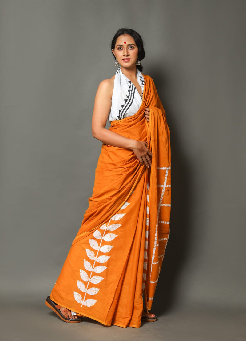 Pure Hand Printed Cotton Sarees With Blouse