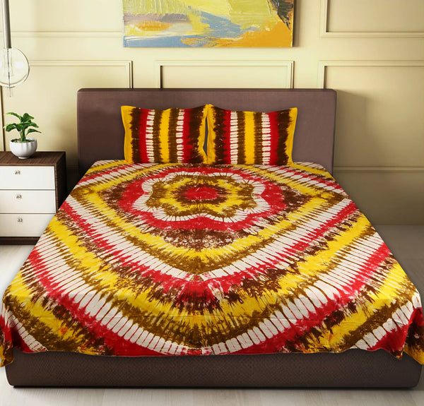 Pure Cotton Hand Made Tie & Dye King Size Double Bedsheet With Two Pillow Cover.(90X108)