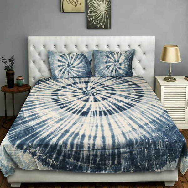 Pure Cotton Hand Made Tie & Dye King Size Double Bedsheet With Two Pillow Cover.(90X108)