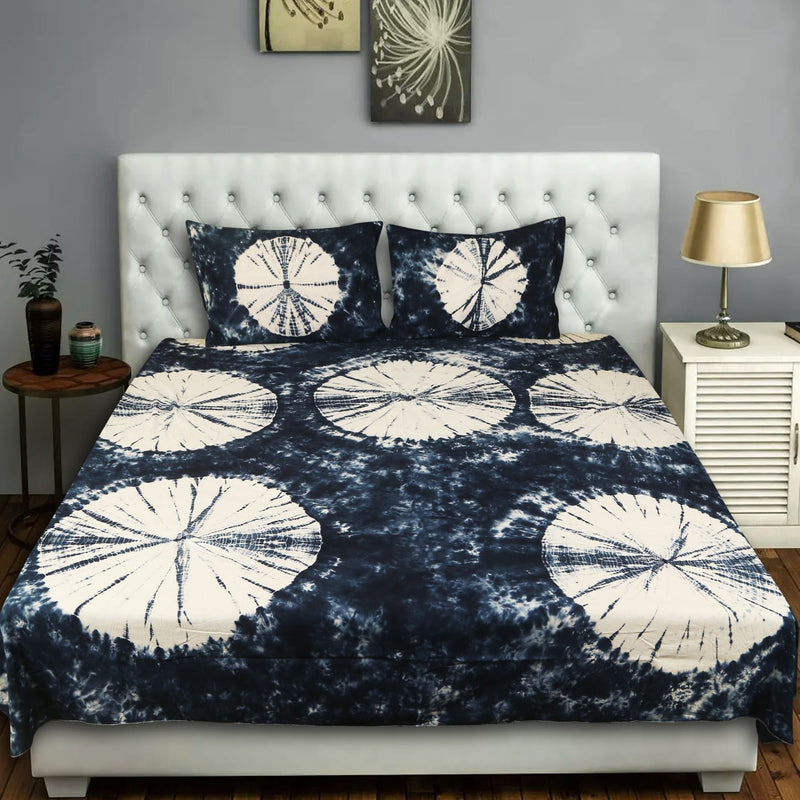 Pure Cotton Hand Made Tie & Dye King Size Double Bedsheet With Two Pillow Cover.(90X108)