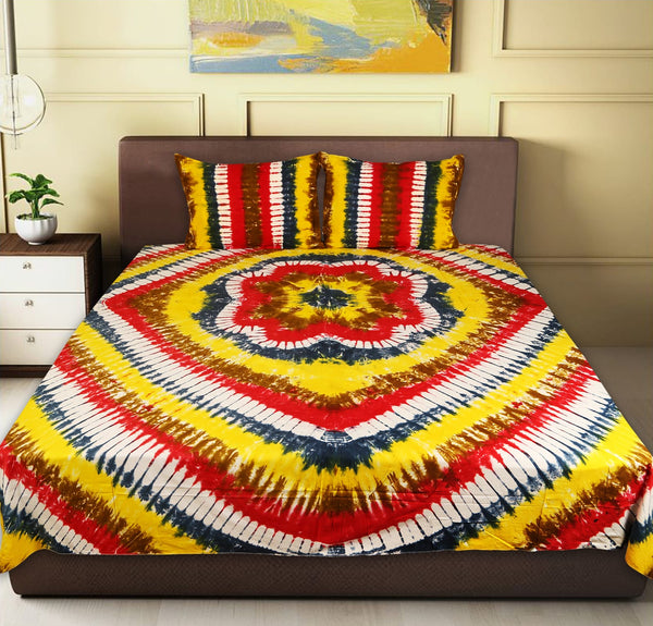 Pure Cotton Hand Made Tie & Dye King Size Double Bedsheet With Two Pillow Cover.(90X108)