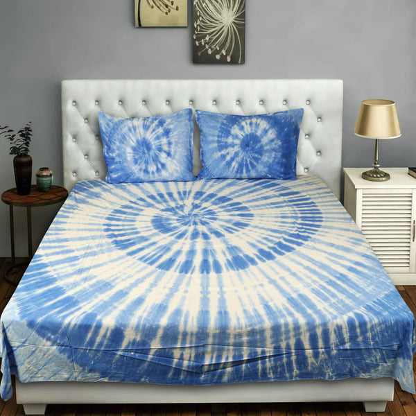 Pure Cotton Hand Made Tie & Dye King Size Double Bedsheet With Two Pillow Cover.(90X108)